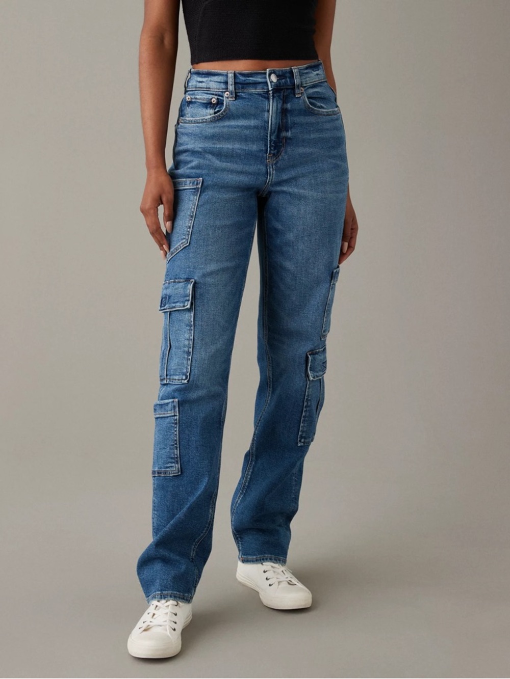 AE Stretch Super High-Waisted Baggy Straight Cargo Jean
